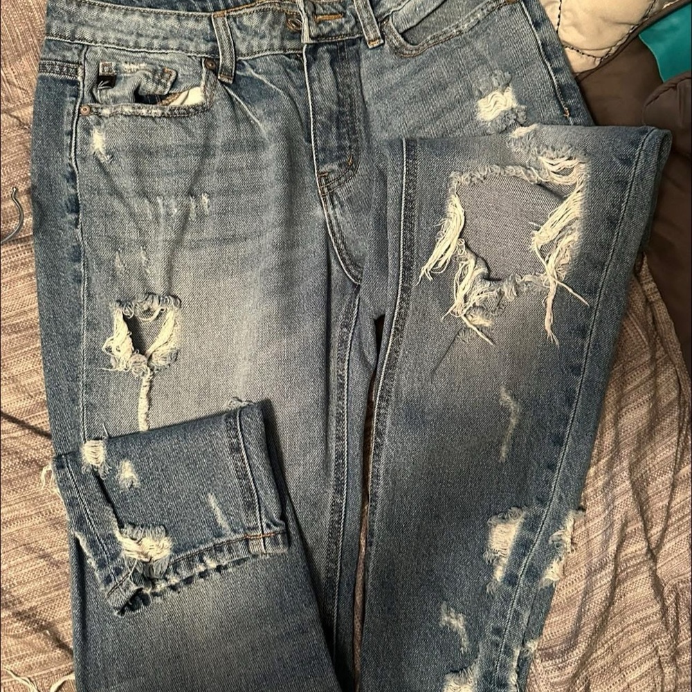 KanCan Blue Straight Leg Distressed Jeans
